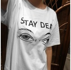 Fashion STAY DEAD Letter Printed T-shirts Short Sleeve Round Collar Loose Tee