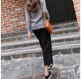Casual High-waisted Wide Leg Pants Solid Color Calf-length Pants for Female