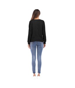 Round Neck Long-sleeved Shirt With Button Decoration Black 3XL